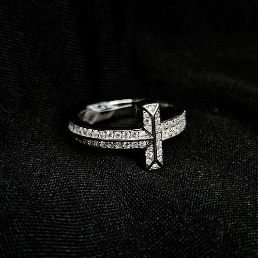925 Silver Pave Cross Ring for Women – Size 7 Statement Band