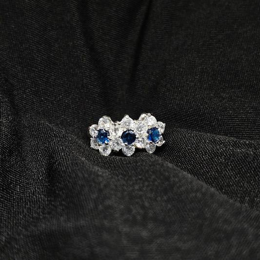 925 Silver Blue & White CZ Flower Ring – Size 7 Elegant Band