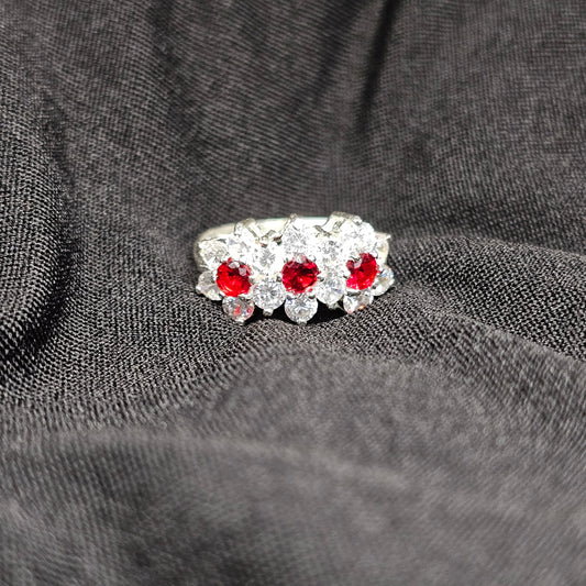925 Silver Red and White CZ Floral Ring – Size 7 Bold Elegance