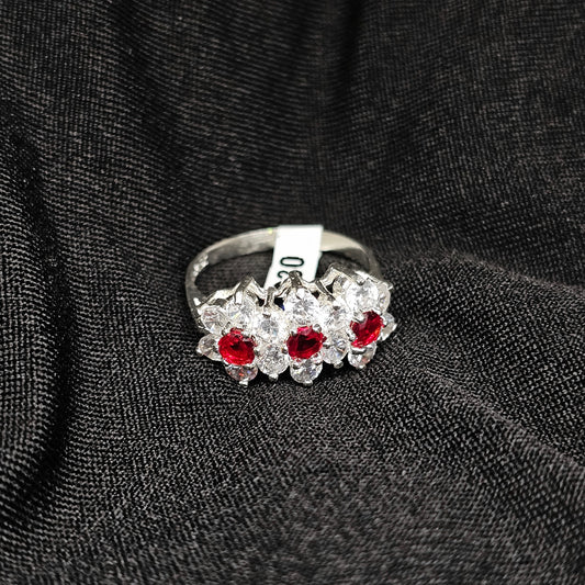 925 Silver Red and White CZ Floral Ring – Size 7 Bold Elegance