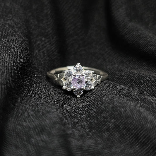 925 Silver Purple CZ Flower Ring – Size 7 Delicate Sparkle Band