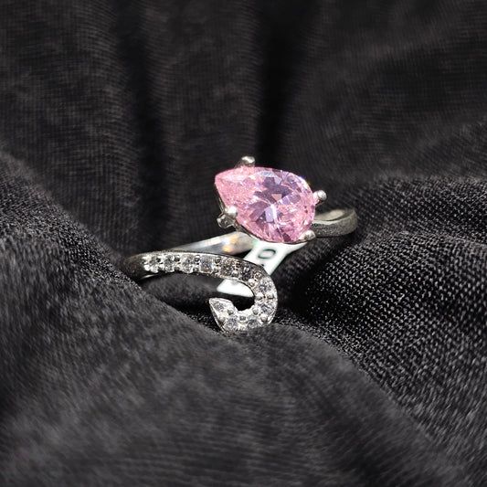 Teardrop Pink Stone Ring with Crystal Accents and Open Band