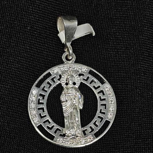 San Judas Round Pendant – Gold Religious Necklace