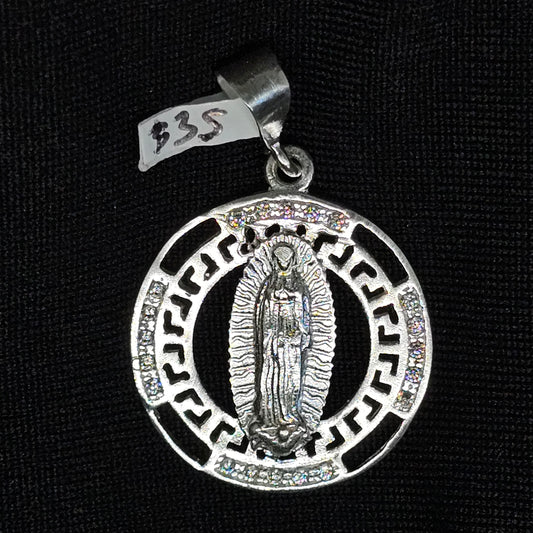 Virgen Pendant Necklace with Versace Pattern – Gold Plated