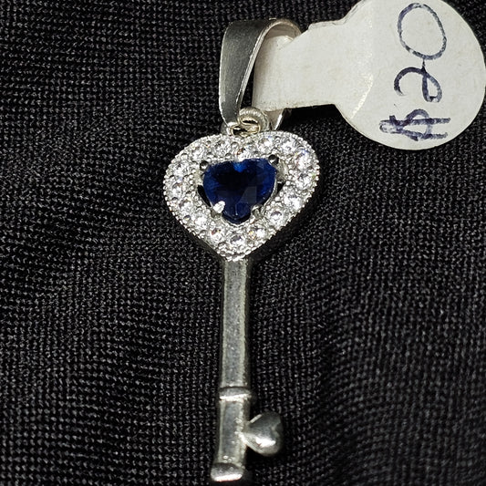 Heart Key Pendant with Blue Gemstone – "Key to My Heart" Design (2g)