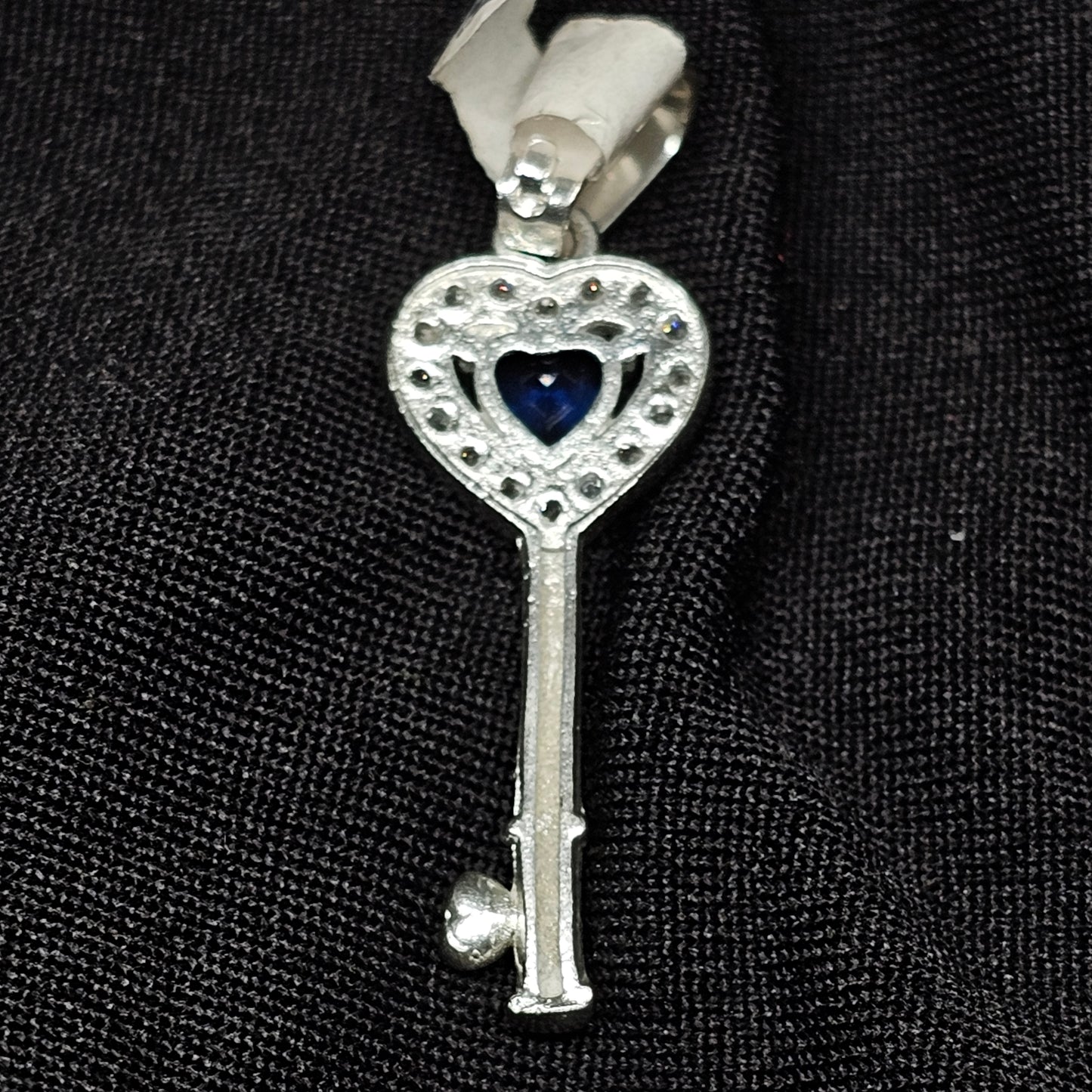 Heart Key Pendant with Blue Gemstone – "Key to My Heart" Design (2g)