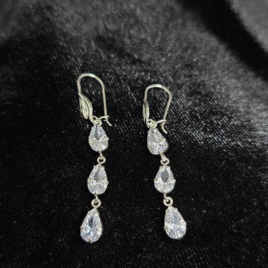 Dangle CZ Stone Silver Earrings