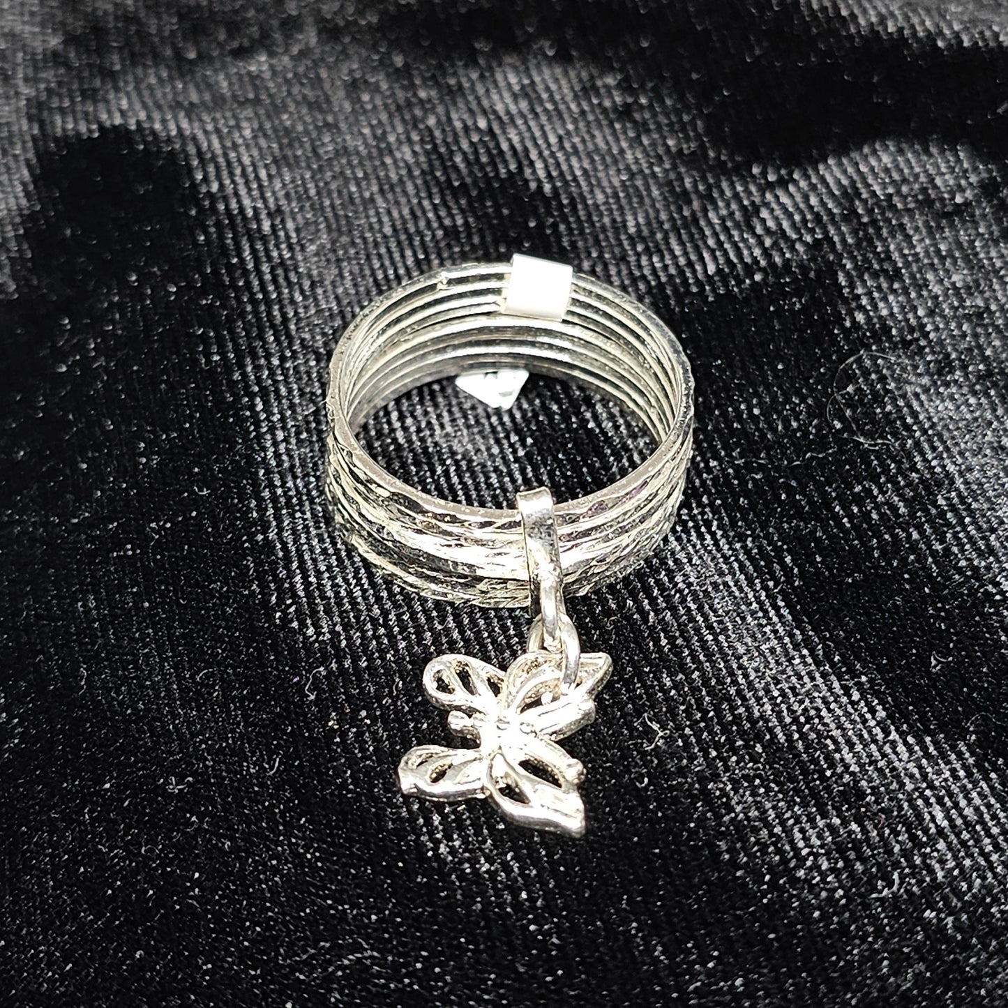 7 Days Diamond Cut Sterling Silver Ring with Butterfly Charm