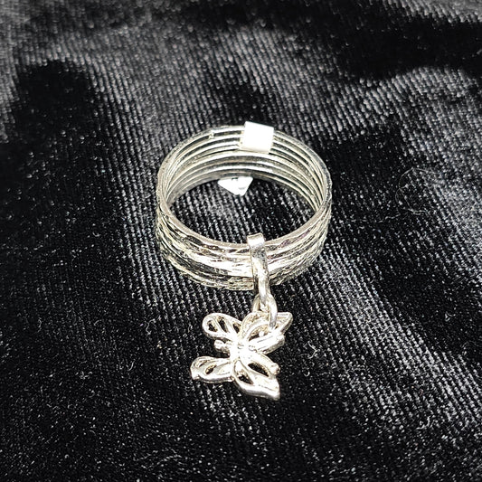 7 Days Diamond Cut Sterling Silver Ring with Butterfly Charm