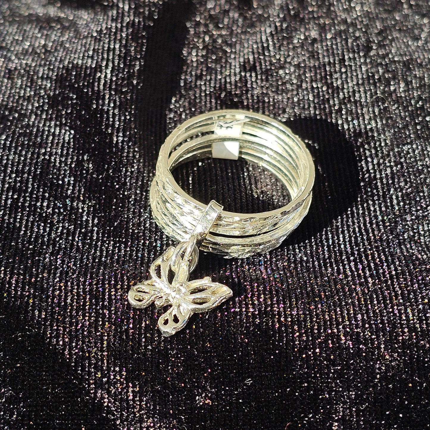 7 Days Diamond Cut Sterling Silver Ring with Butterfly Charm