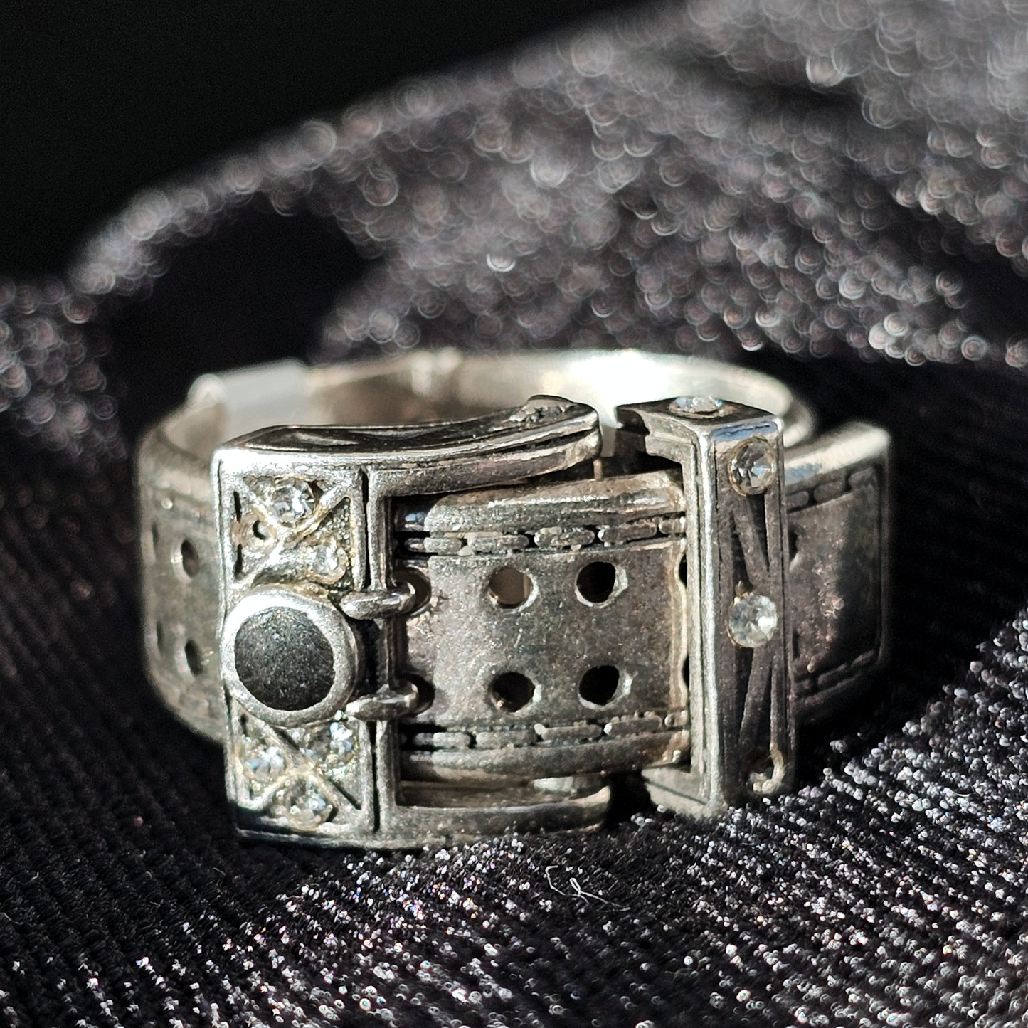 Adjustable Belt Buckle Sterling Silver Men's Ring