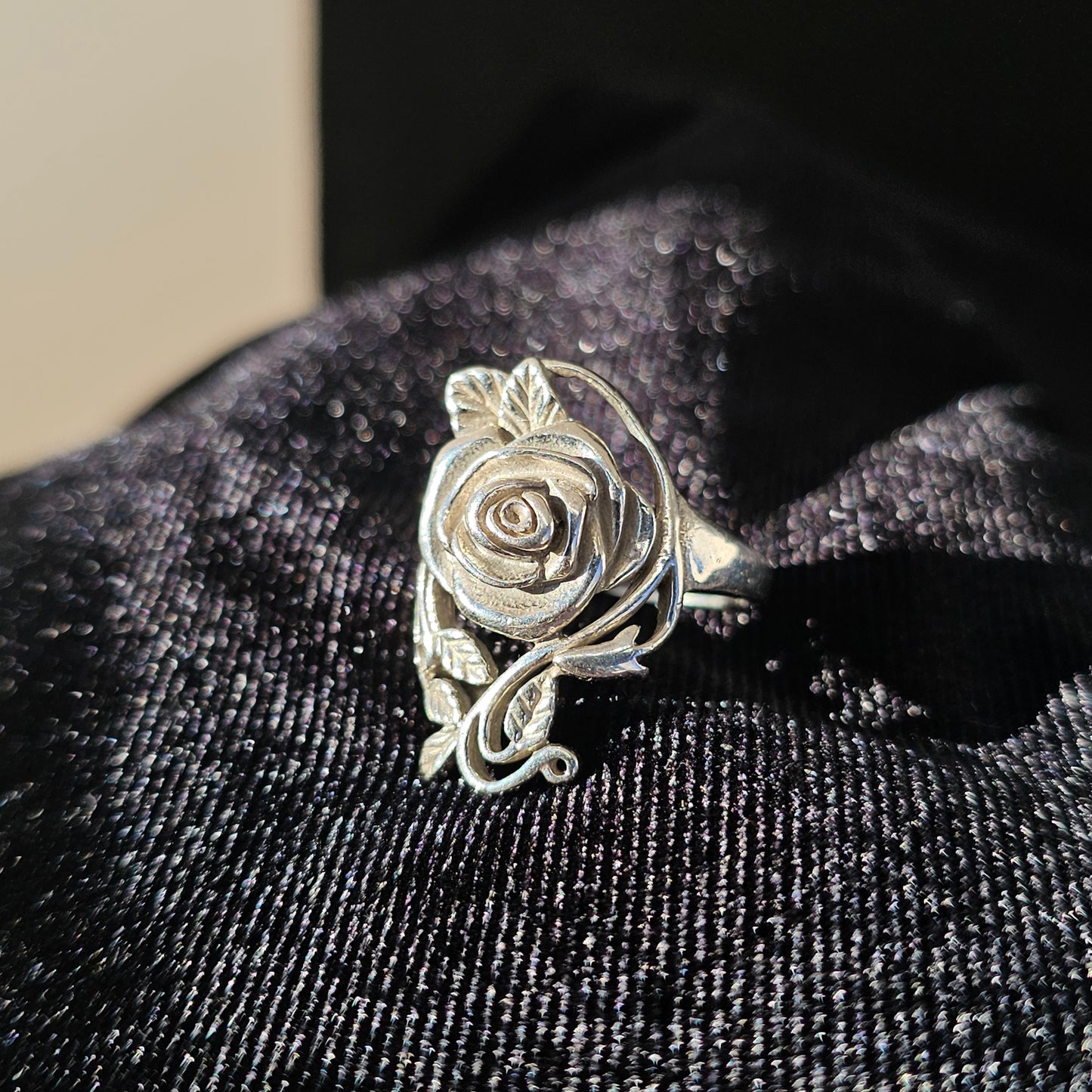 Engraved Rose Sterling Silver Women's Ring