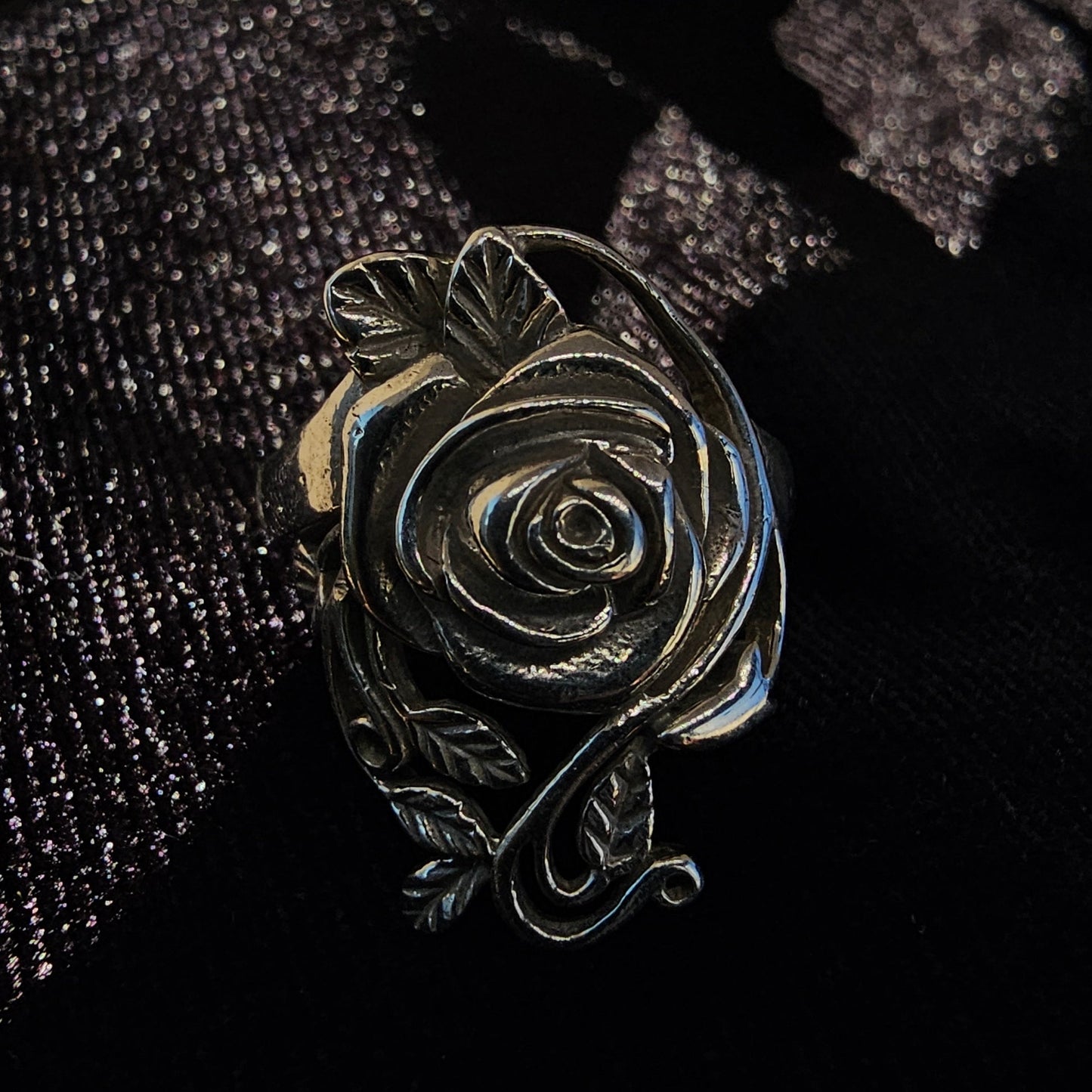 Engraved Rose Sterling Silver Women's Ring