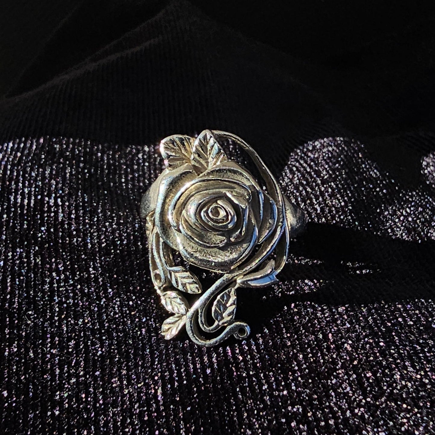 Engraved Rose Sterling Silver Women's Ring