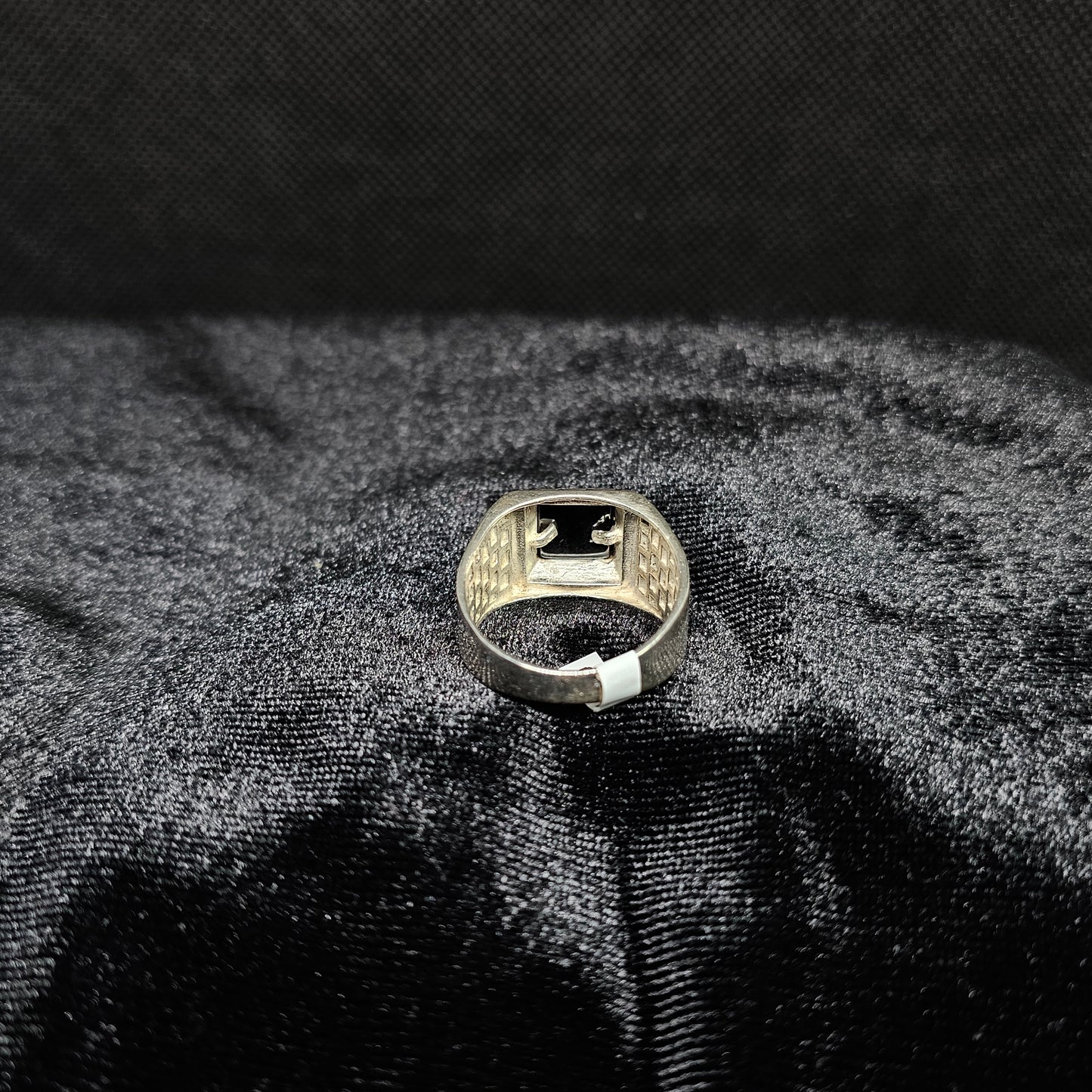 Black Square Stone Brick Band Sterling Silver Design Men's Ring