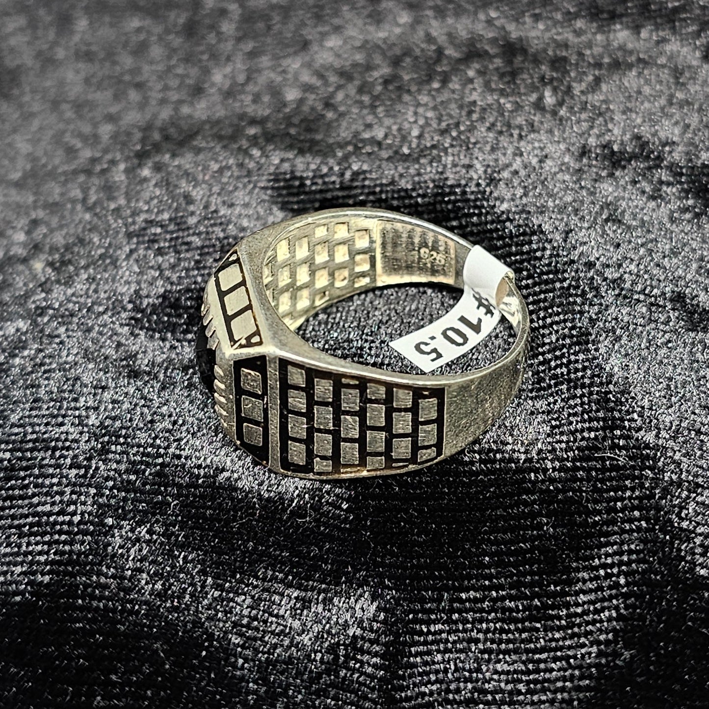 Black Square Stone Brick Band Sterling Silver Design Men's Ring