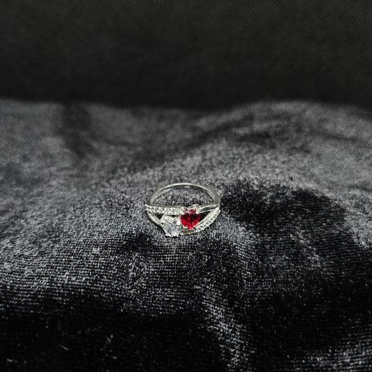 Red and White Heart Stone Silver Ring