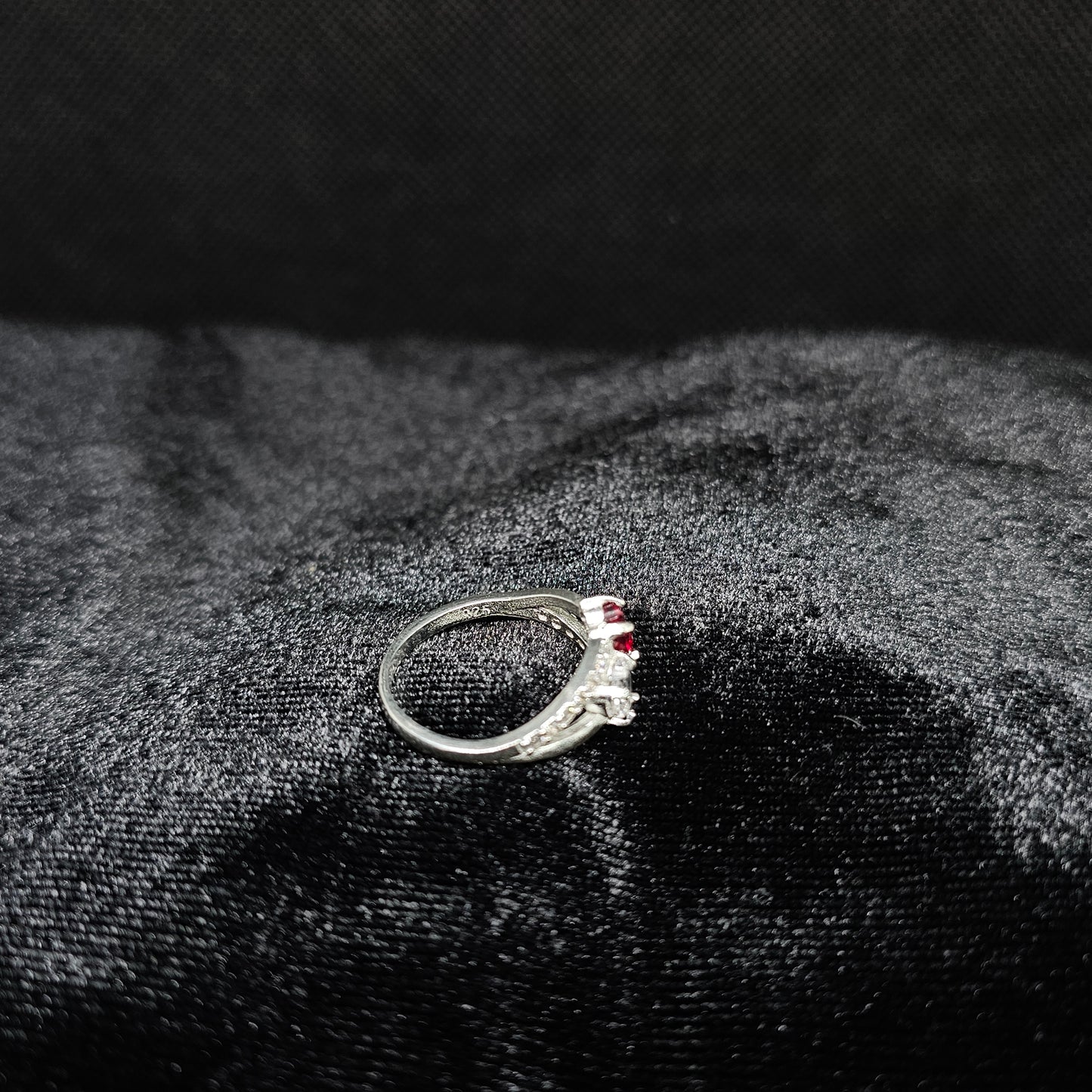 Red and White Heart Stone Silver Ring