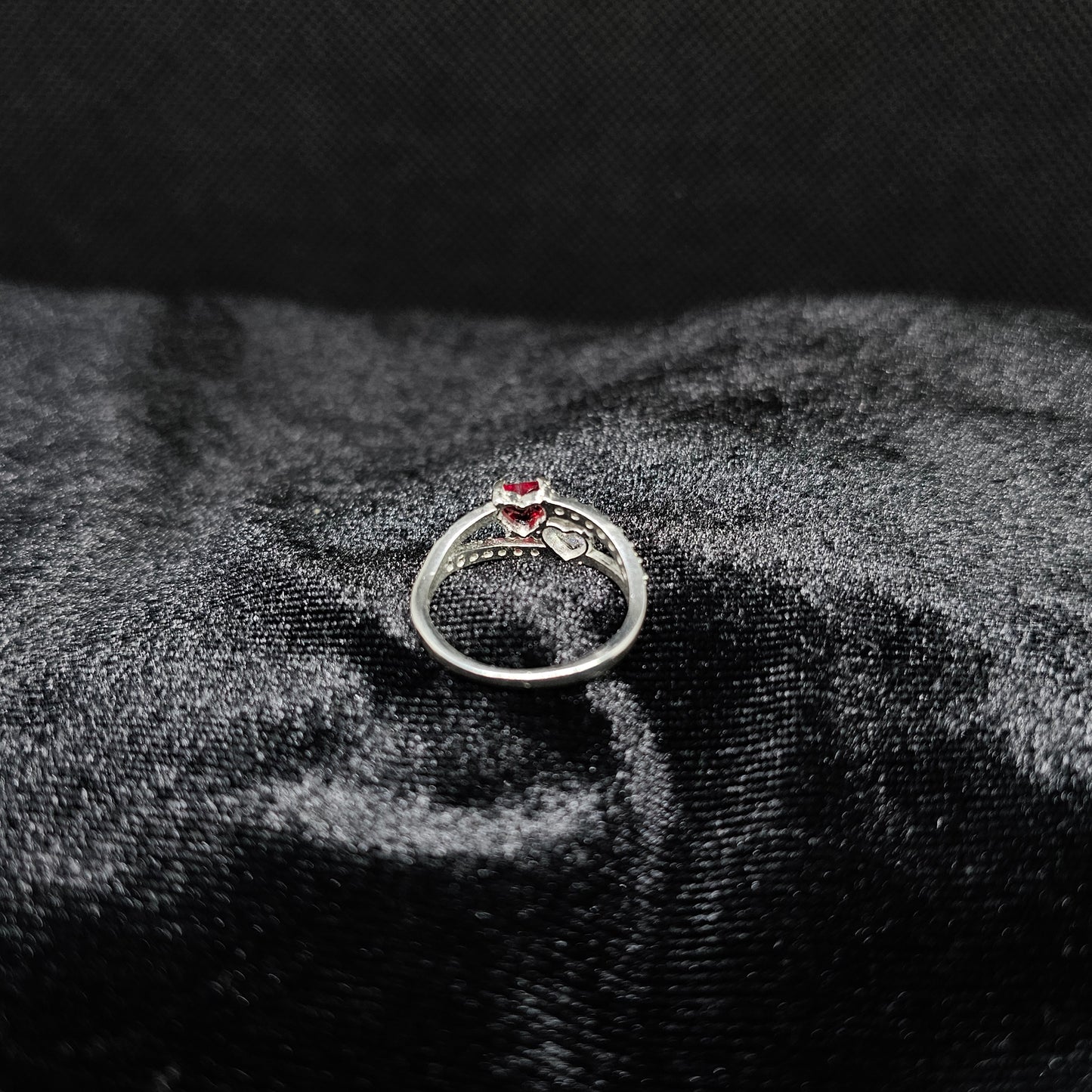 Red and White Heart Stone Silver Ring