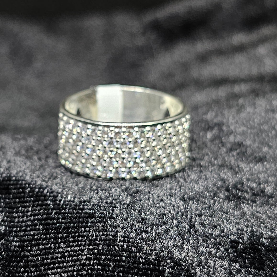 Iced Thick Band Silver Ring