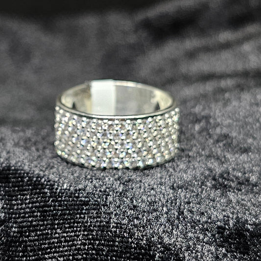 Iced Thick Band Silver Ring