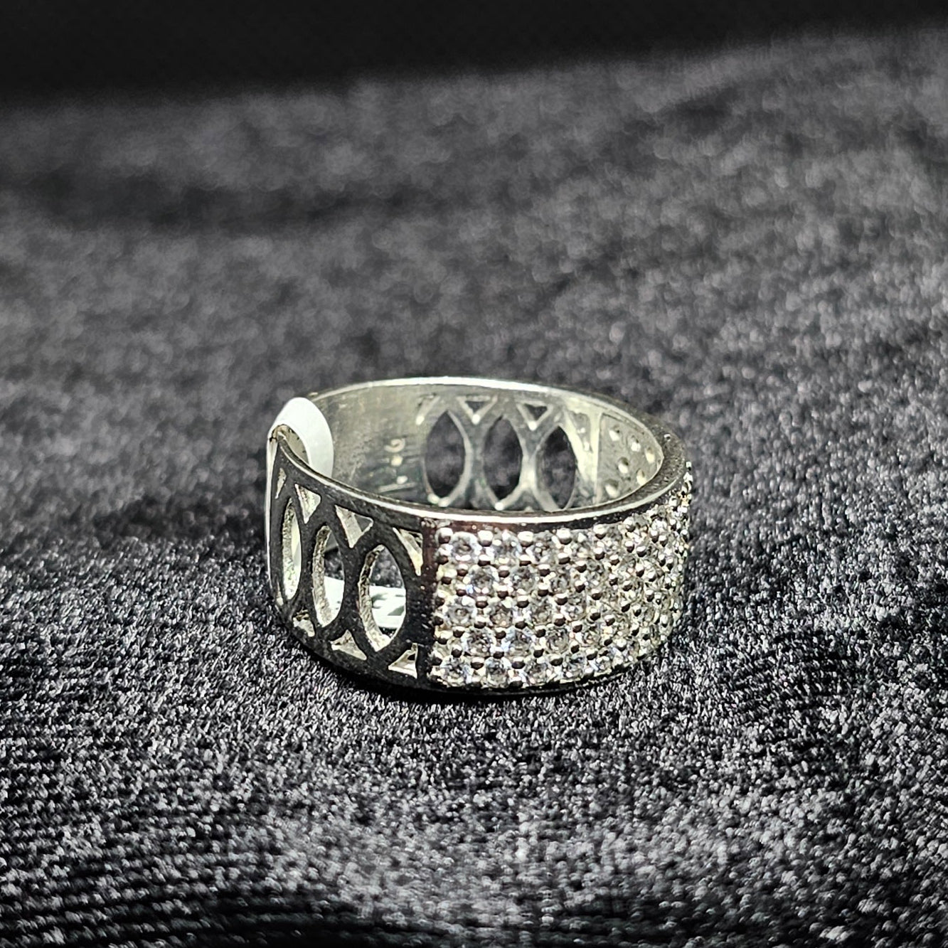 Iced Thick Band Silver Ring