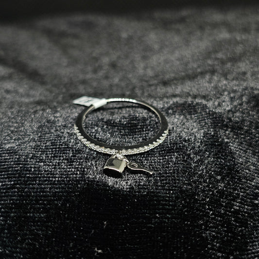Key and Lock Dangle Silver Ring