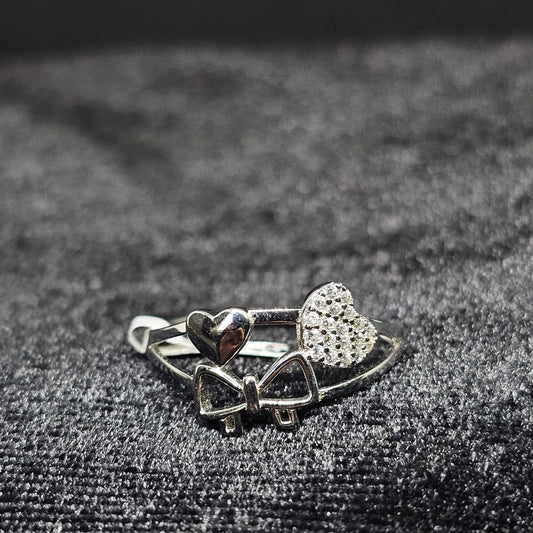 Heart and Bow Silver Ring