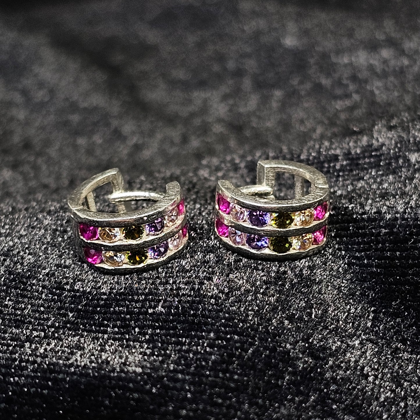 Multicolor Stone Small Hoop Silver Earrings