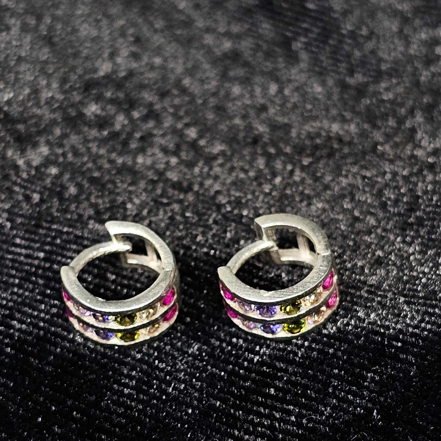 Multicolor Stone Small Hoop Silver Earrings