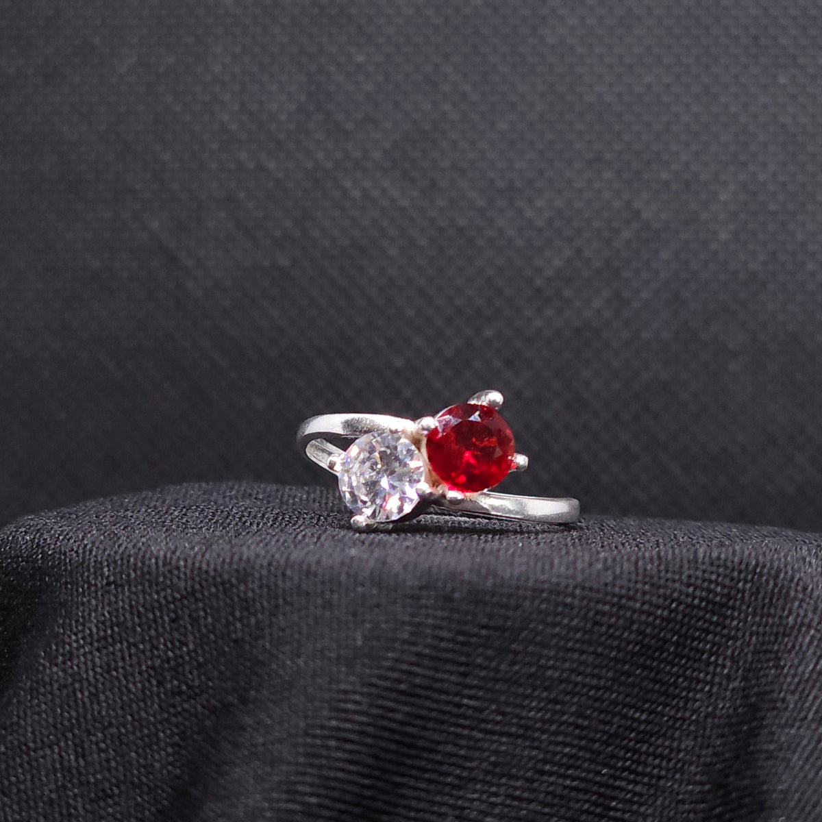 Sterling Silver Red and Clear Stone Ring