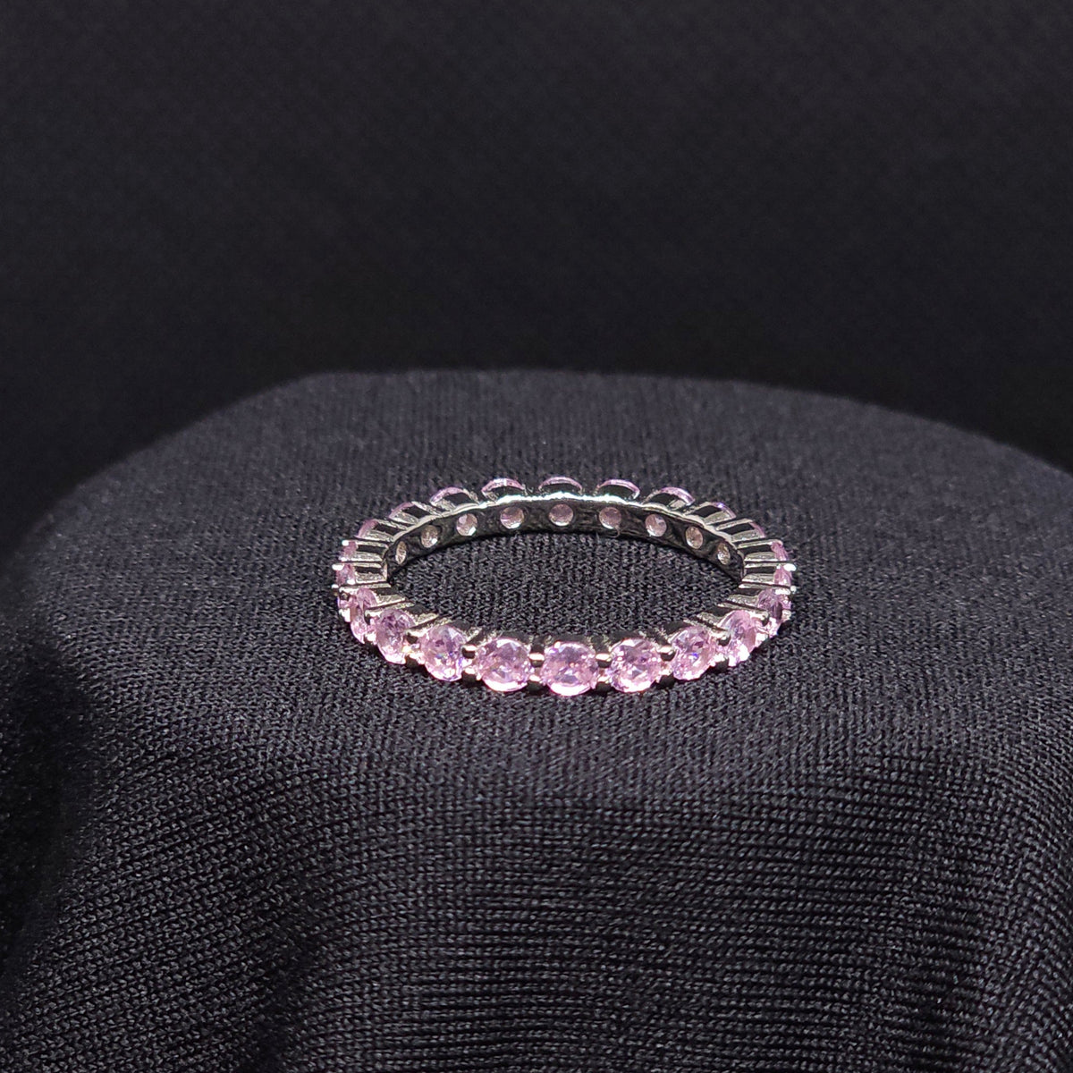 Sterling Silver Pink Stone Band Ring