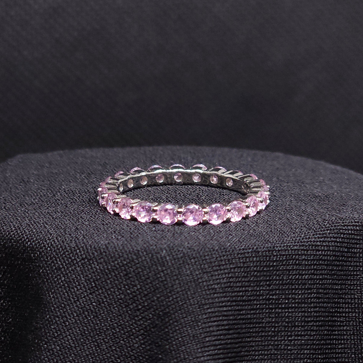 Sterling Silver Pink Stone Band Ring