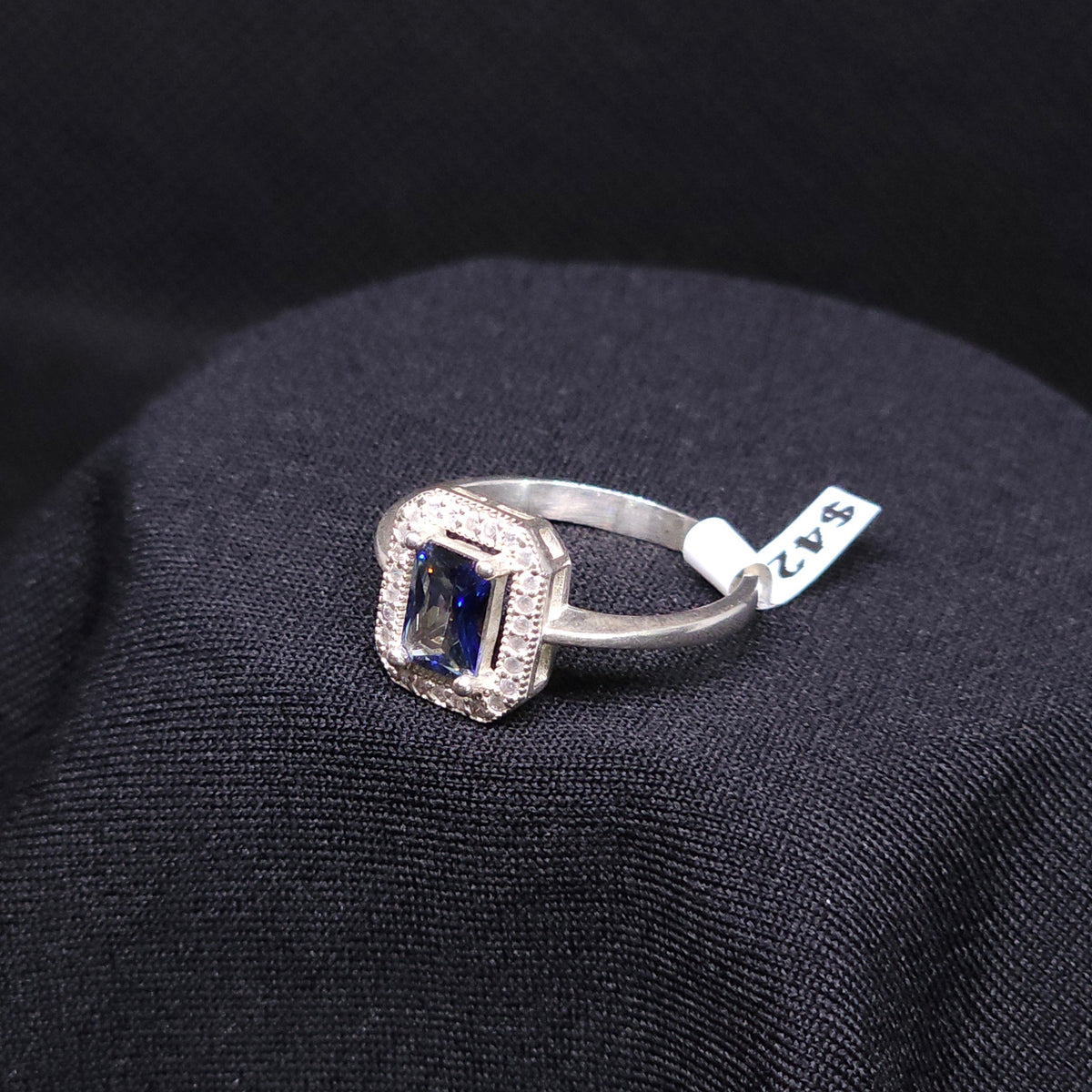 Sterling Silver Emerald-Cut Blue Ring