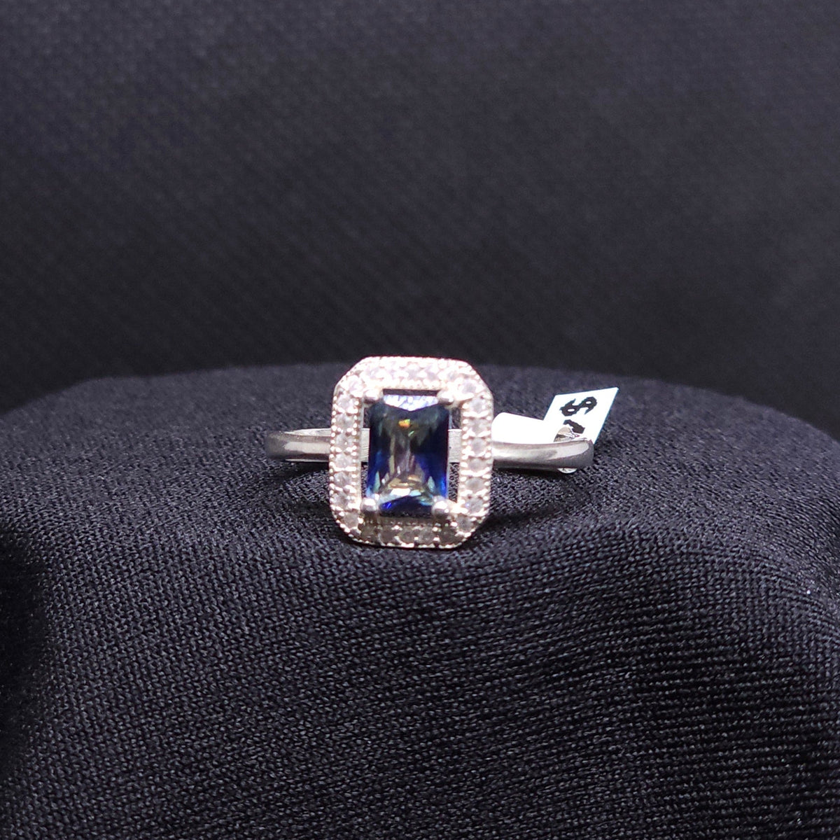 Sterling Silver Emerald-Cut Blue Ring