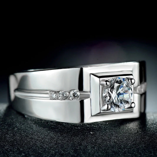 Men’s 925 Sterling Silver Geometric Ring with CZ Stone
