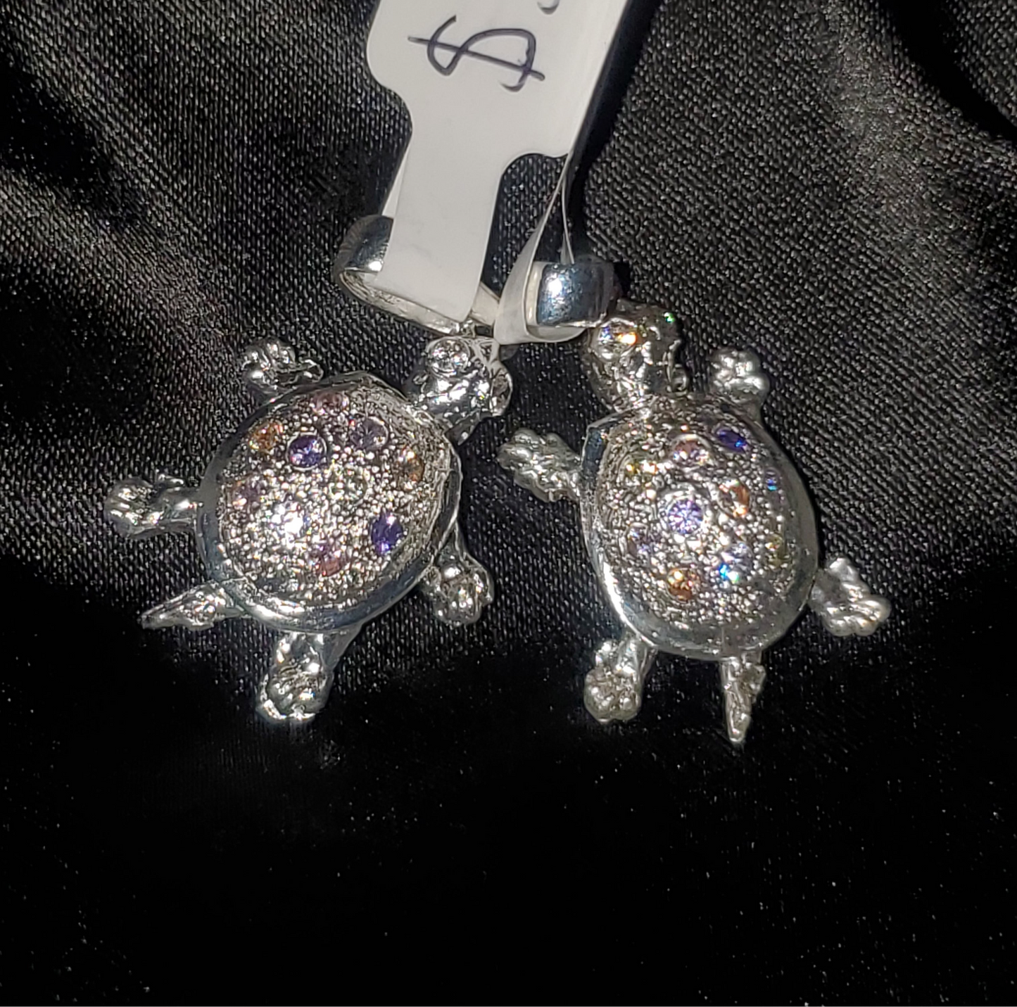 Multi Color Iced Turtle Pendant .925 Sterling Silver