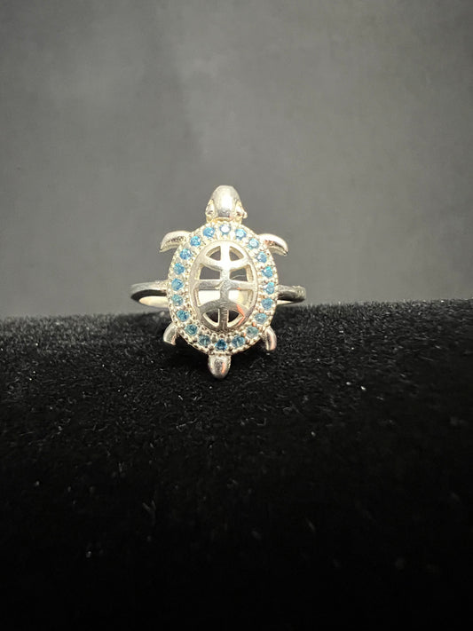 Light Blue Turtle Ring .925 Sterling Silver