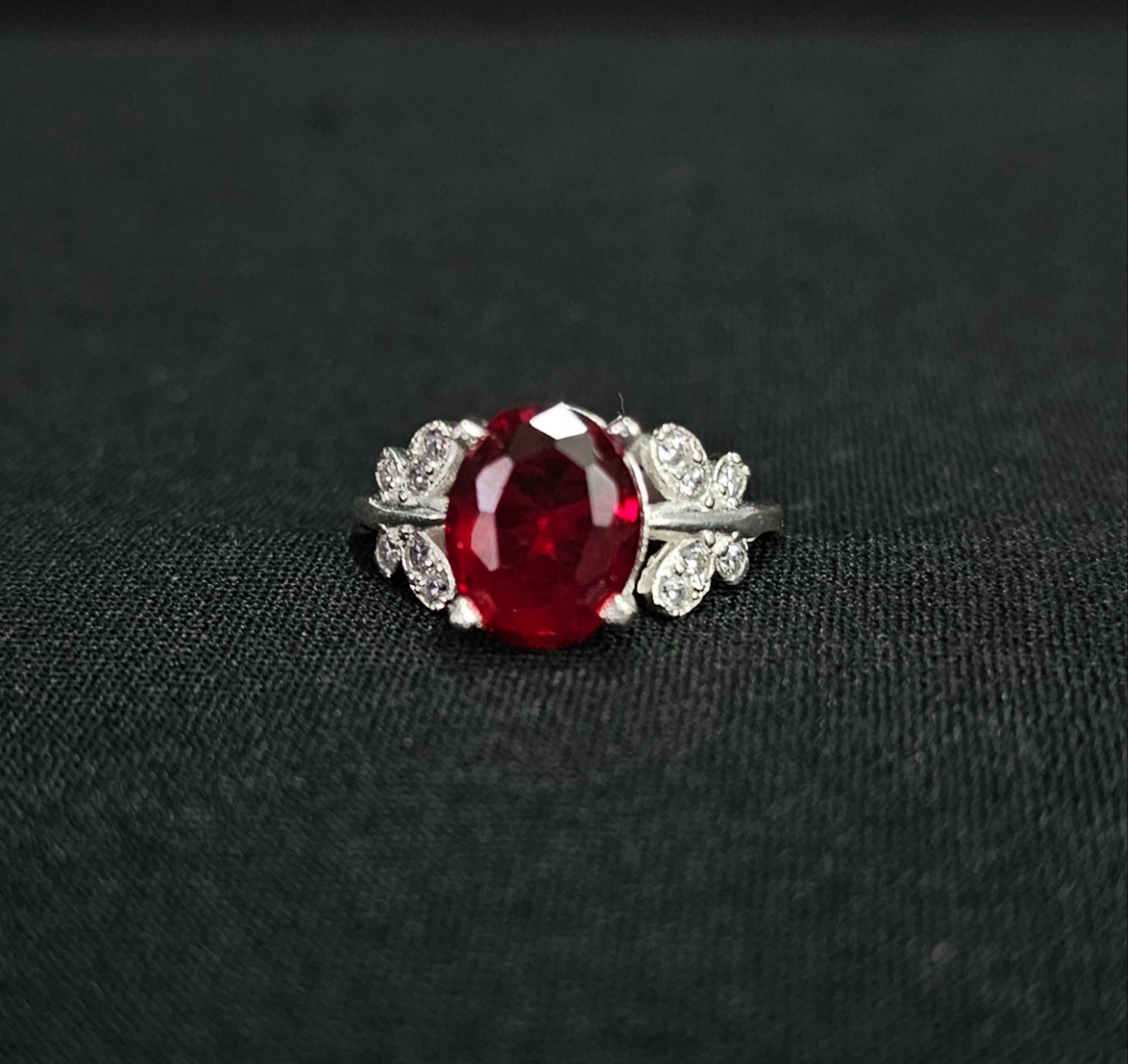 Red Oval Butterfly Band Ring 925 Sterling Silver