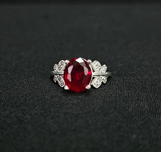 Red Oval Butterfly Band Ring 925 Sterling Silver