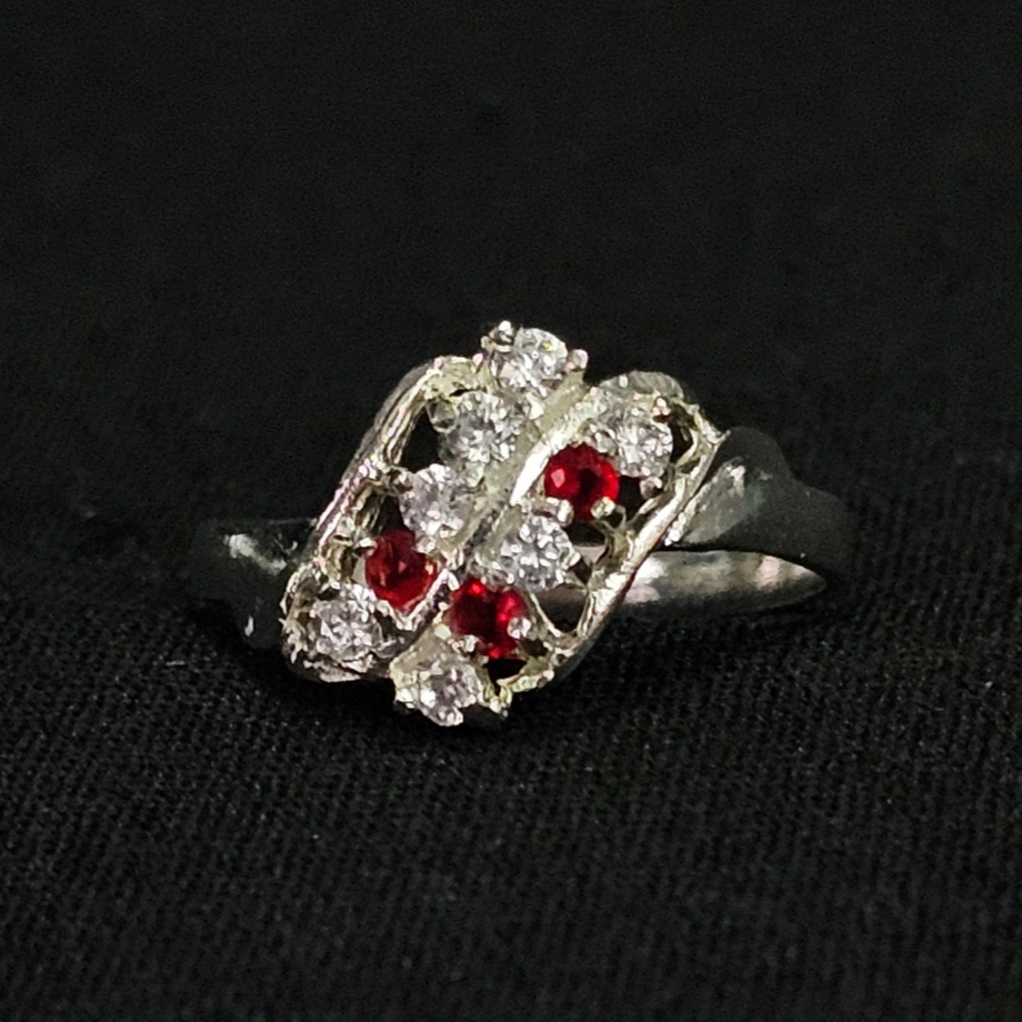 Red and White Stone Ring 925 Sterling Silver