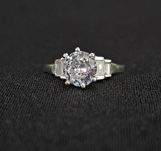 Round Stone Engagement Ring 925 Sterling Silver