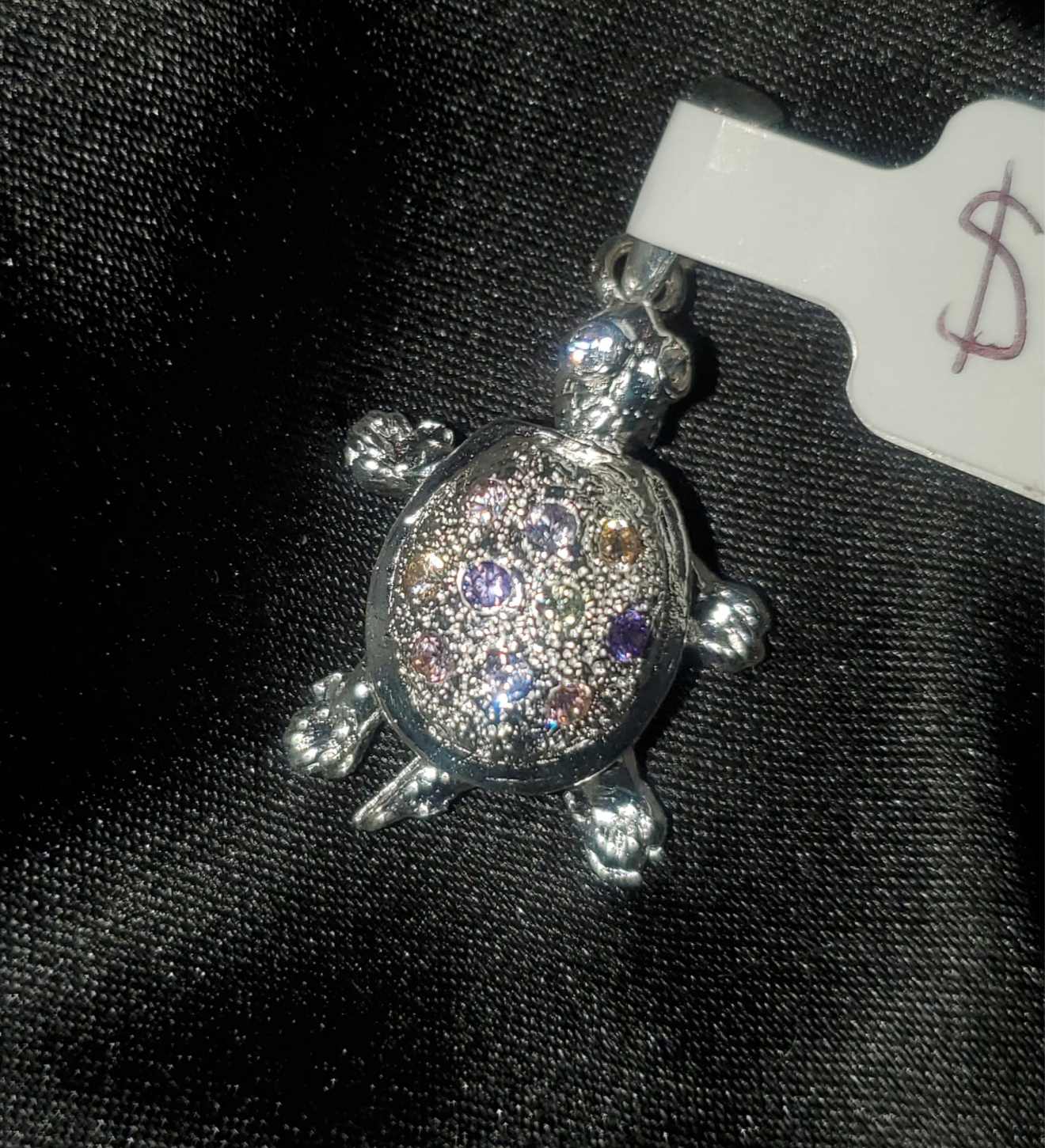 Multi Color Iced Turtle Pendant .925 Sterling Silver