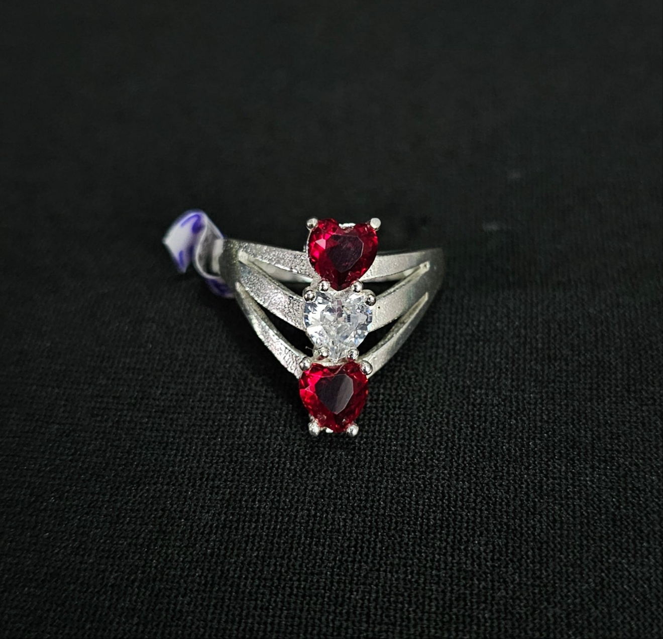 Red And White 3 Heart Ring 925 Sterling Silver