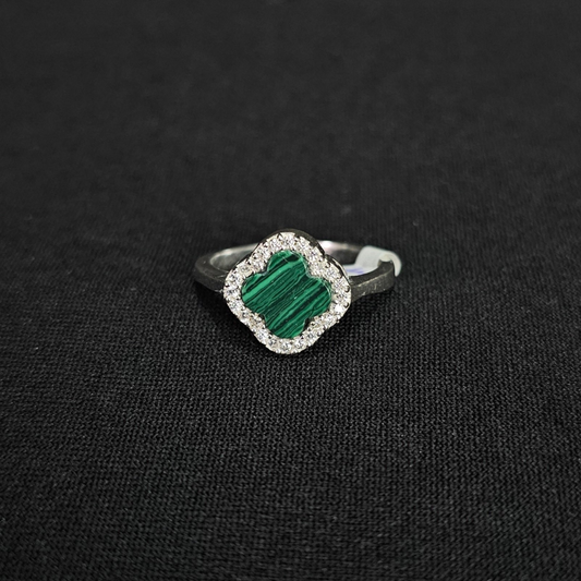 Emerald Green Clover Ring 925 Sterling Silver