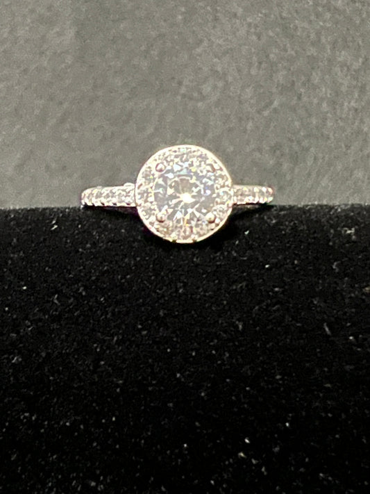 Round Halo Engagement Ring .925 Sterling Silver