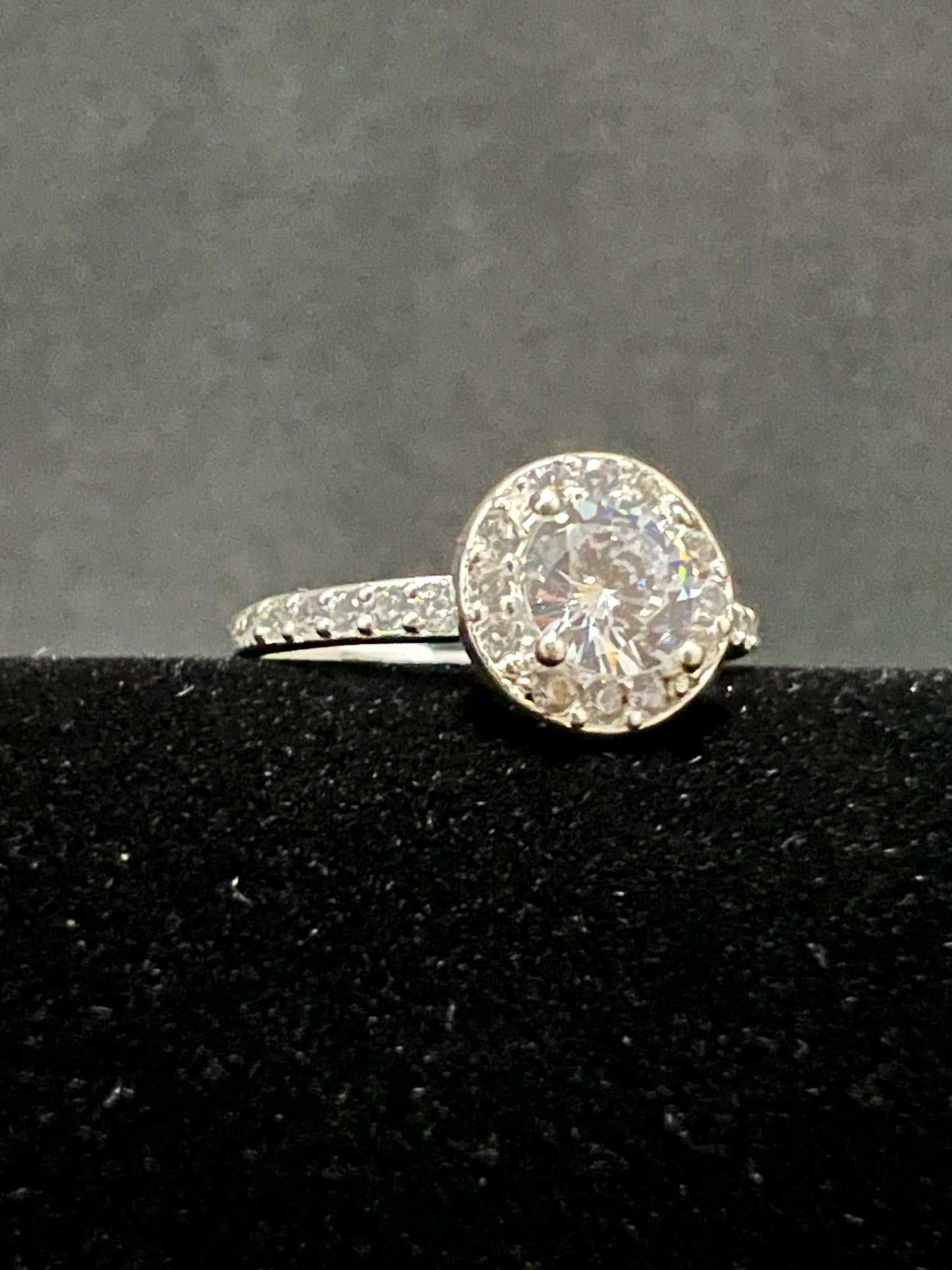 Round Halo Engagement Ring .925 Sterling Silver