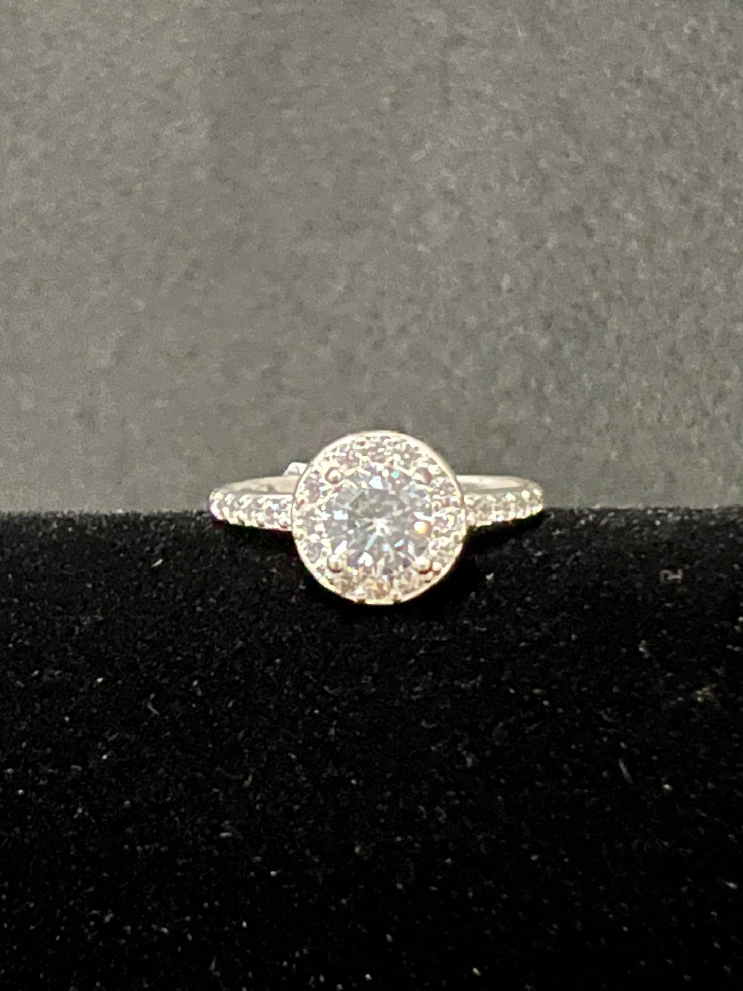 Round Halo Engagement Ring .925 Sterling Silver