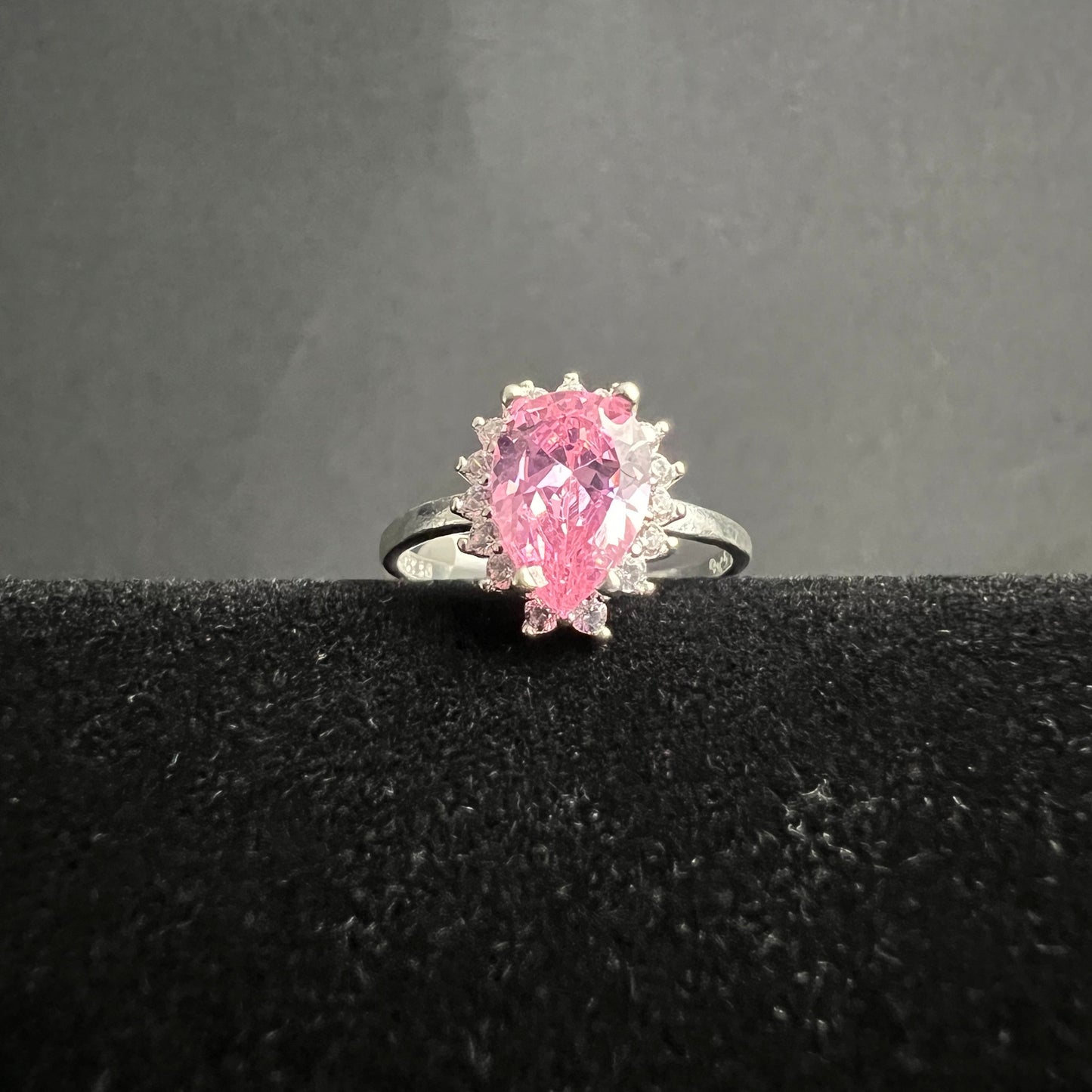 Pink Teardrop Ring 925 Sterling Silver