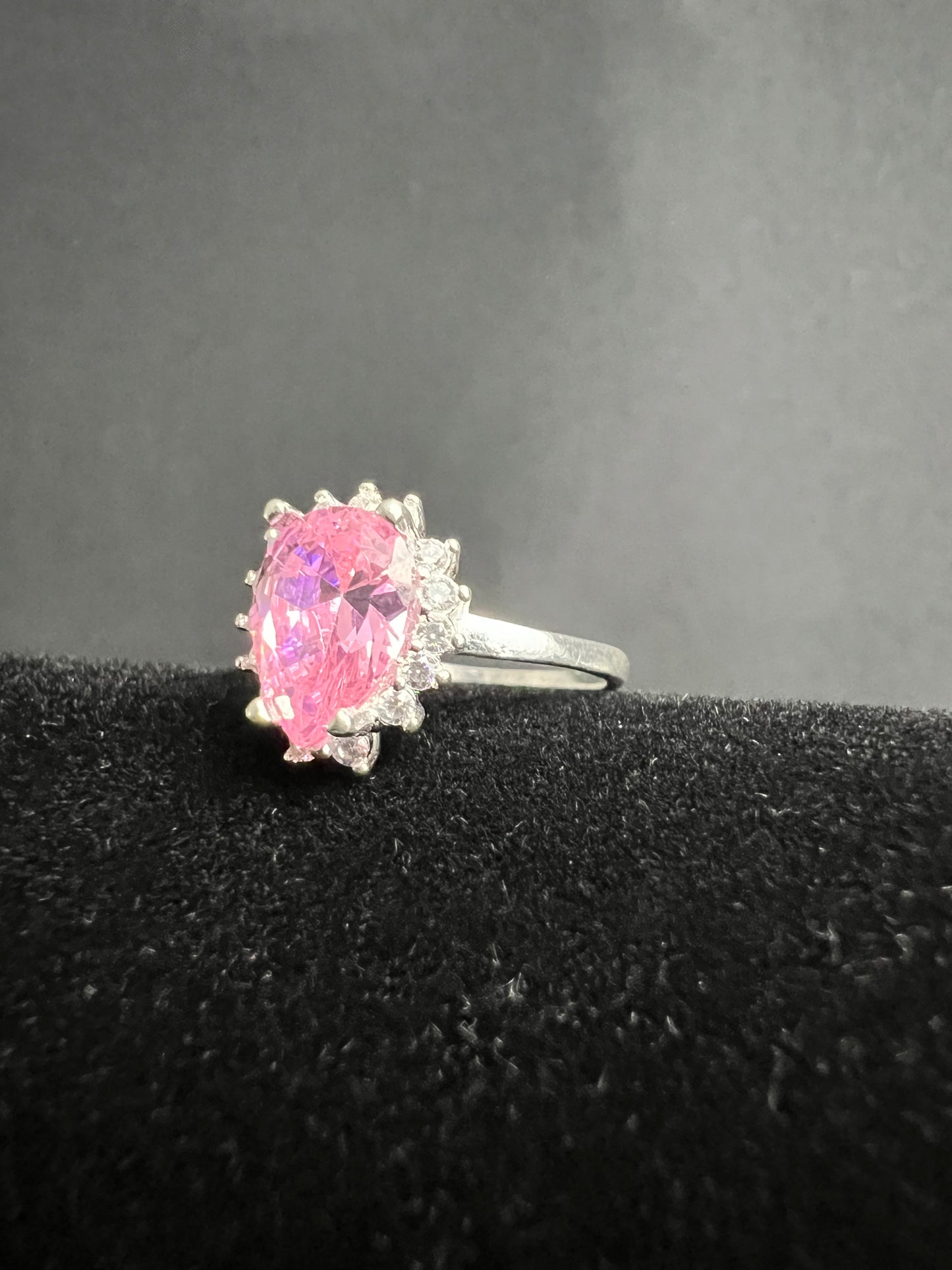 Pink Teardrop Ring 925 Sterling Silver